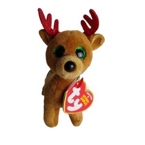Ty Beanie Baby Tinsel The Reindeer With Tags 4" Tall With Bookbag Clip EUC